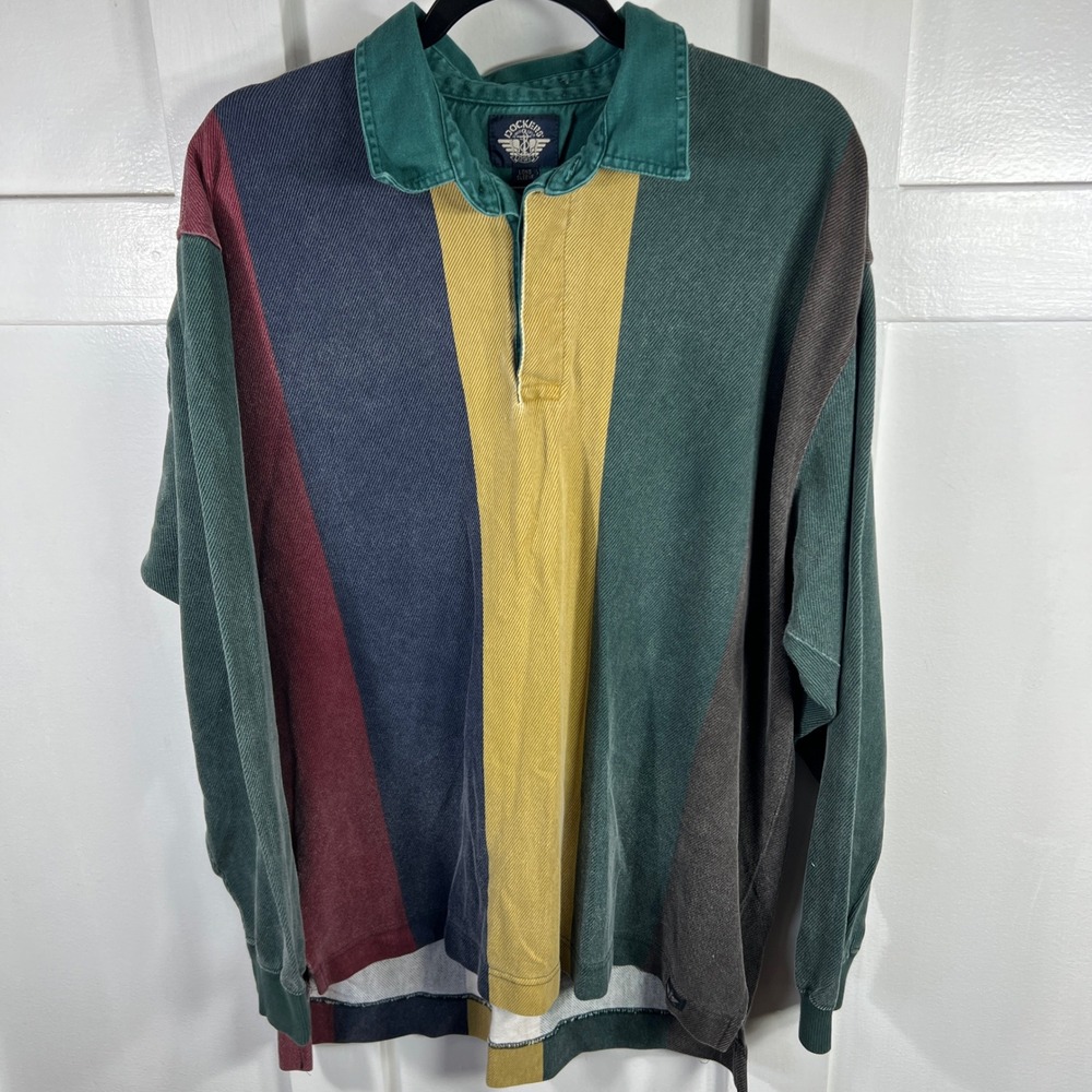 Vintage Dockers Levi Strauss Multi Color Block Rugby Polo Shirt Mens XL 1732
